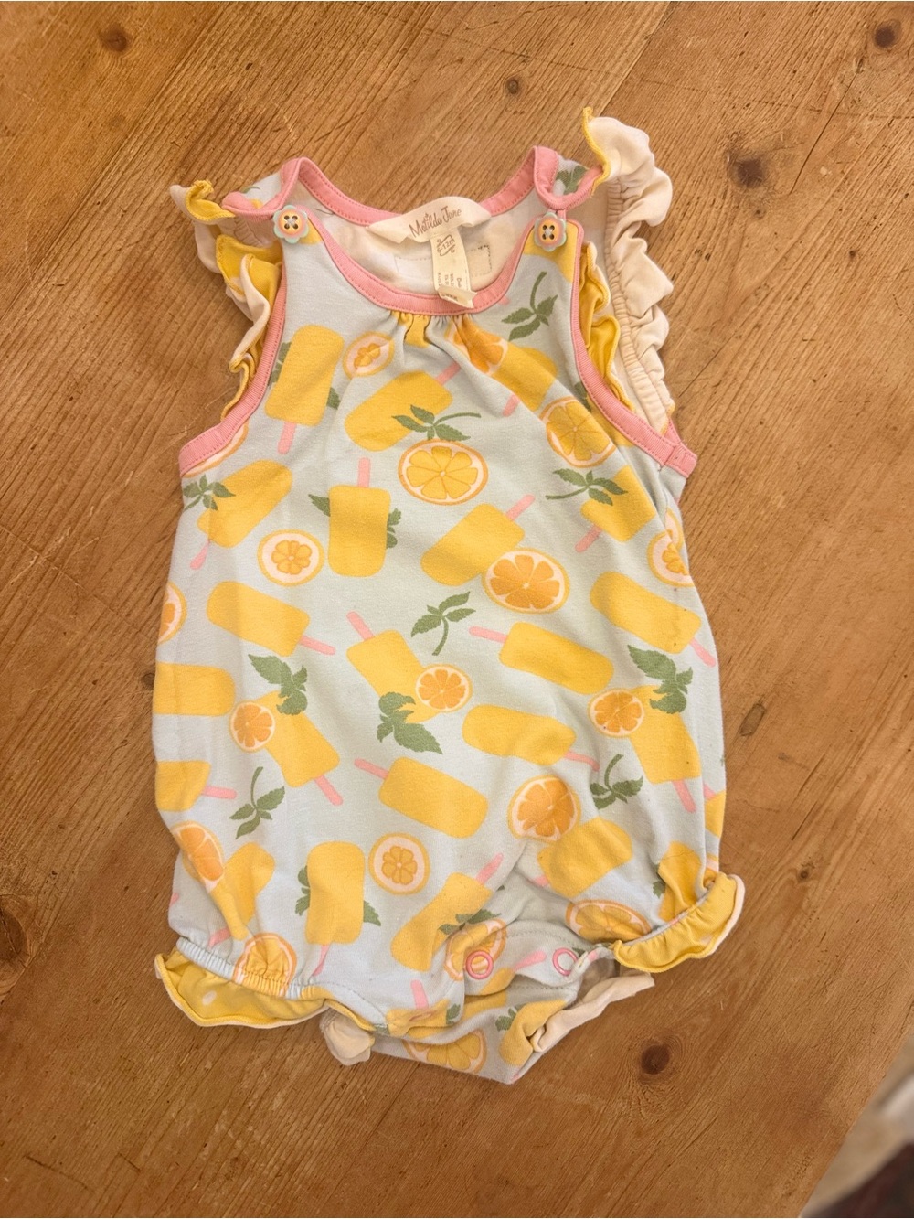 Matilda Jane Yellow Lemon Popsicle Romper with Pink Trim